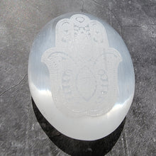 Load image into Gallery viewer, Hamsa Selenite Palm Stones