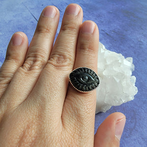 Gold Sheen Obsidian Evil Eye Ring - Size 6 (ACG Ring Design)