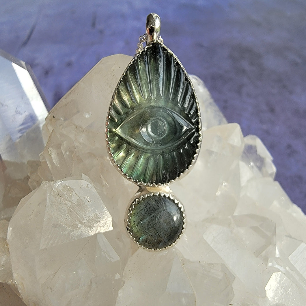 Abalone Shell Doublet & Labradorite Evil Eye Pendant (ACG Pendant Design)