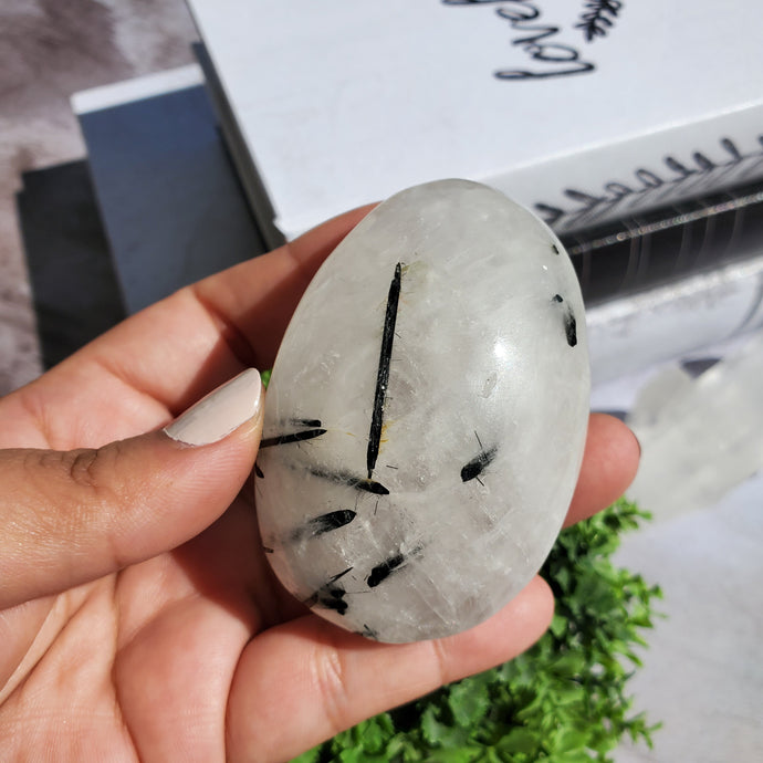 Tourmalinated Quartz Palm Stone 