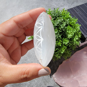 Flower of Life Selenite Palm Stones