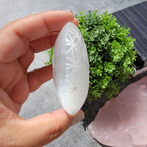 Flower of Life Selenite Palm Stones