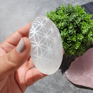 Flower of Life Selenite Palm Stones