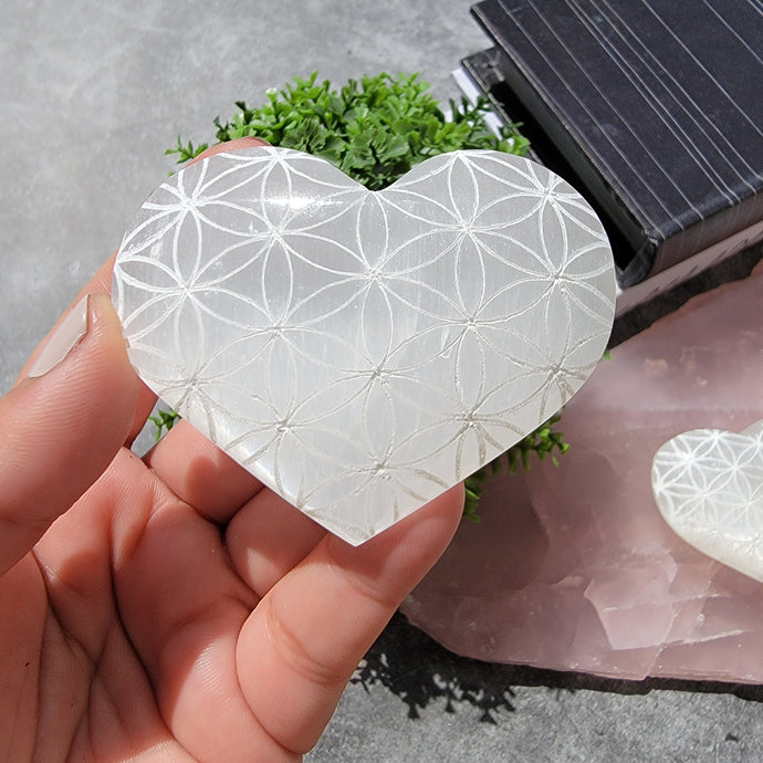 Flower of Life Selenite Heart