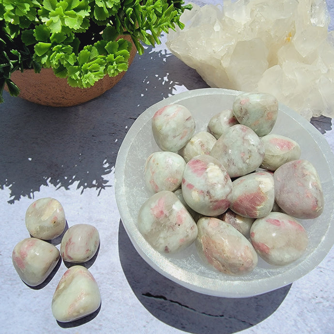 Pink Tourmaline in Quartz Tumbled Stones