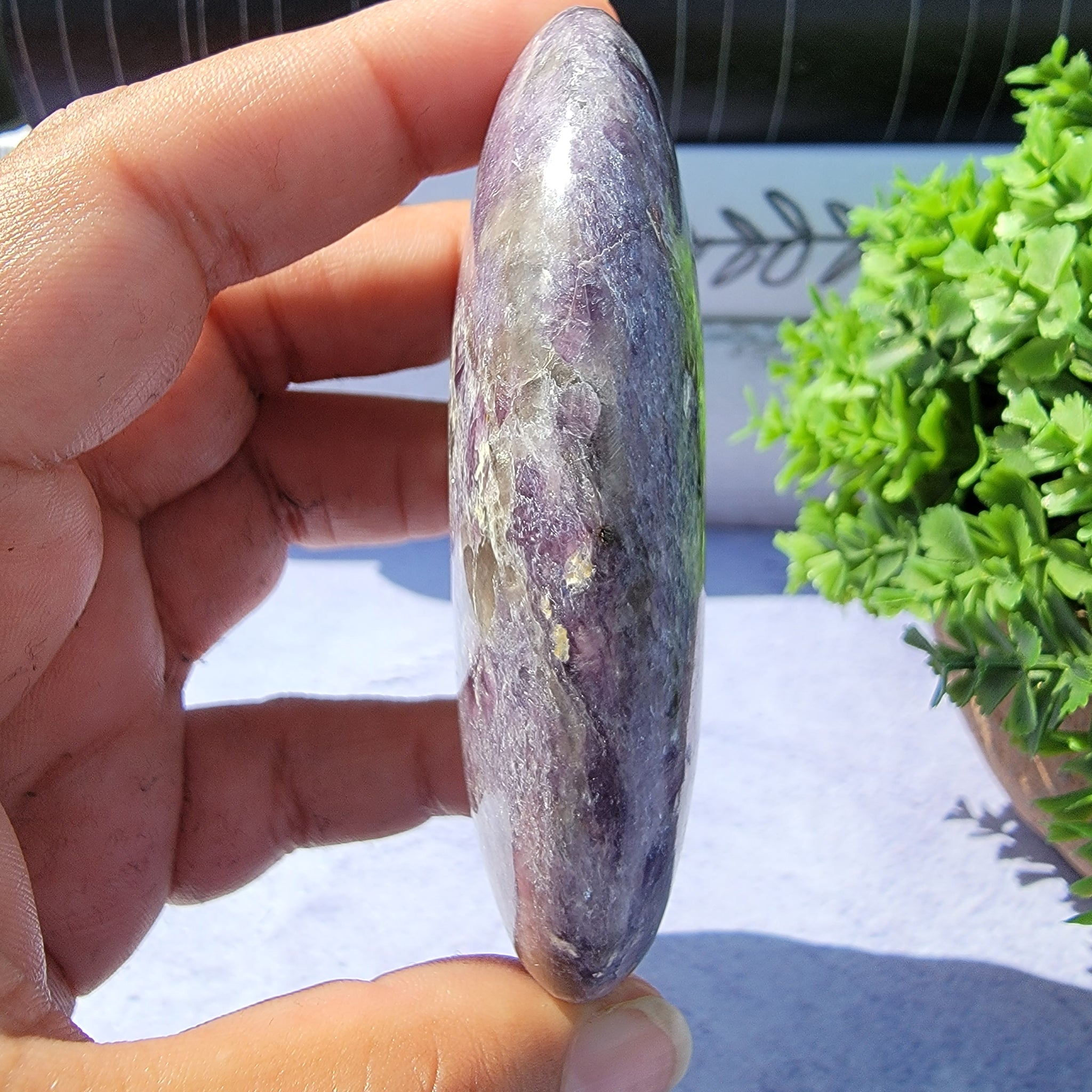 Lepidolite Palm Stone - He Hi She Lo Crystals Lepidolite Palm Stone - He Hi She Lo Crystals