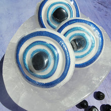 Load image into Gallery viewer, Evil Eye Bath Bomb with Obsidian Tumbled Crystal