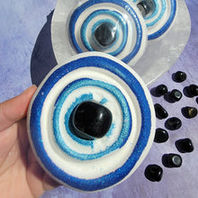 Load image into Gallery viewer, Evil Eye Bath Bomb with Obsidian Tumbled Crystal