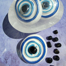 Load image into Gallery viewer, Evil Eye Bath Bomb with Obsidian Tumbled Crystal