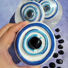 Load image into Gallery viewer, Evil Eye Bath Bomb with Obsidian Tumbled Crystal