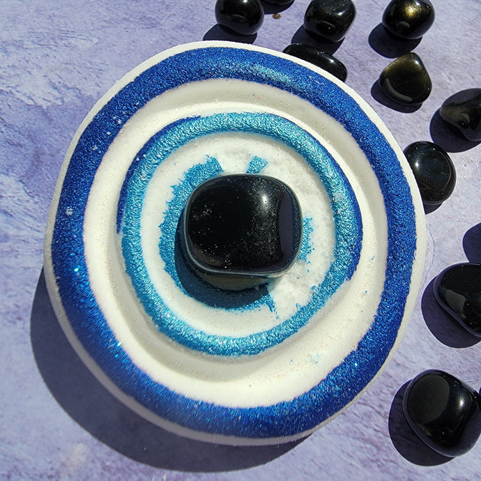 Evil Eye Bath Bomb with Obsidian Tumbled Crystal