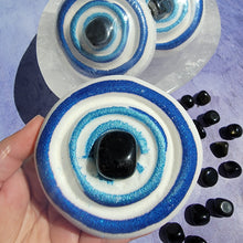 Load image into Gallery viewer, Evil Eye Bath Bomb with Obsidian Tumbled Crystal