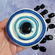 Load image into Gallery viewer, Evil Eye Bath Bomb with Obsidian Tumbled Crystal